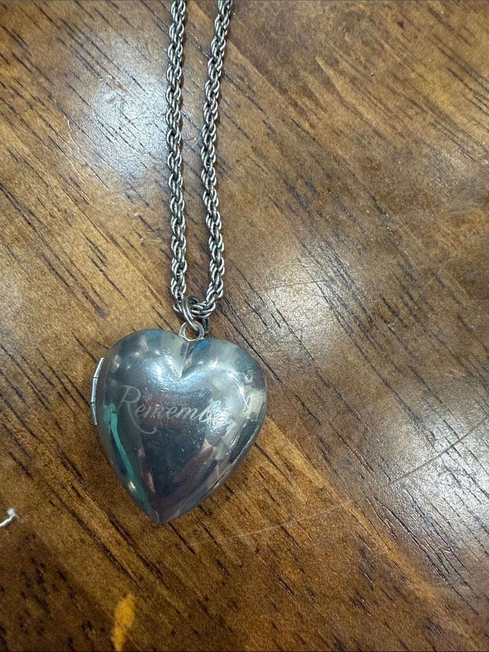 Silver Heart Locket Necklace - 'Remember' Engraved